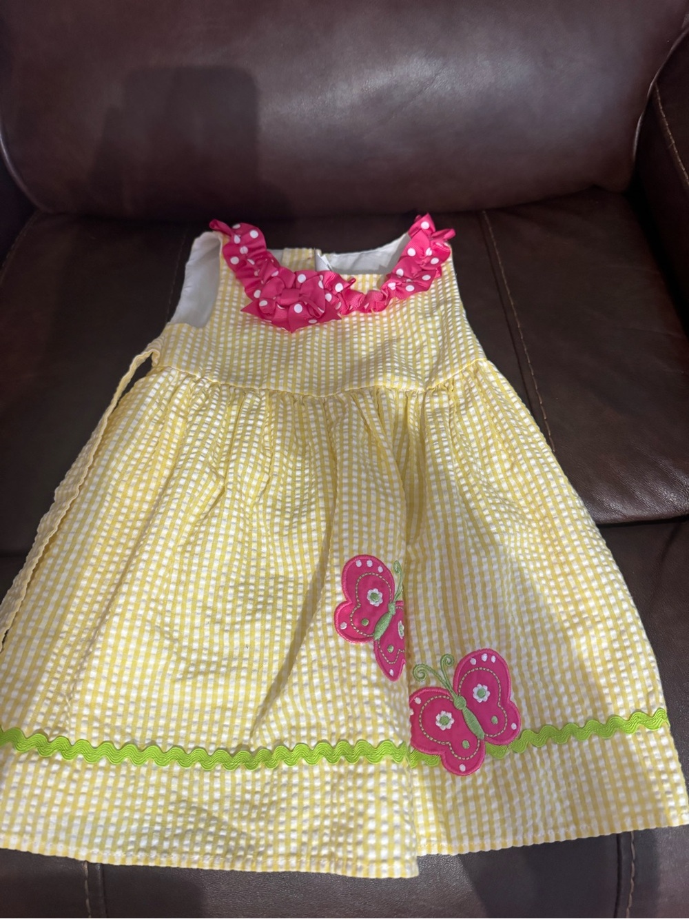 Emily Rose Yellow Gingham Dress with Pink Butterfly Details
